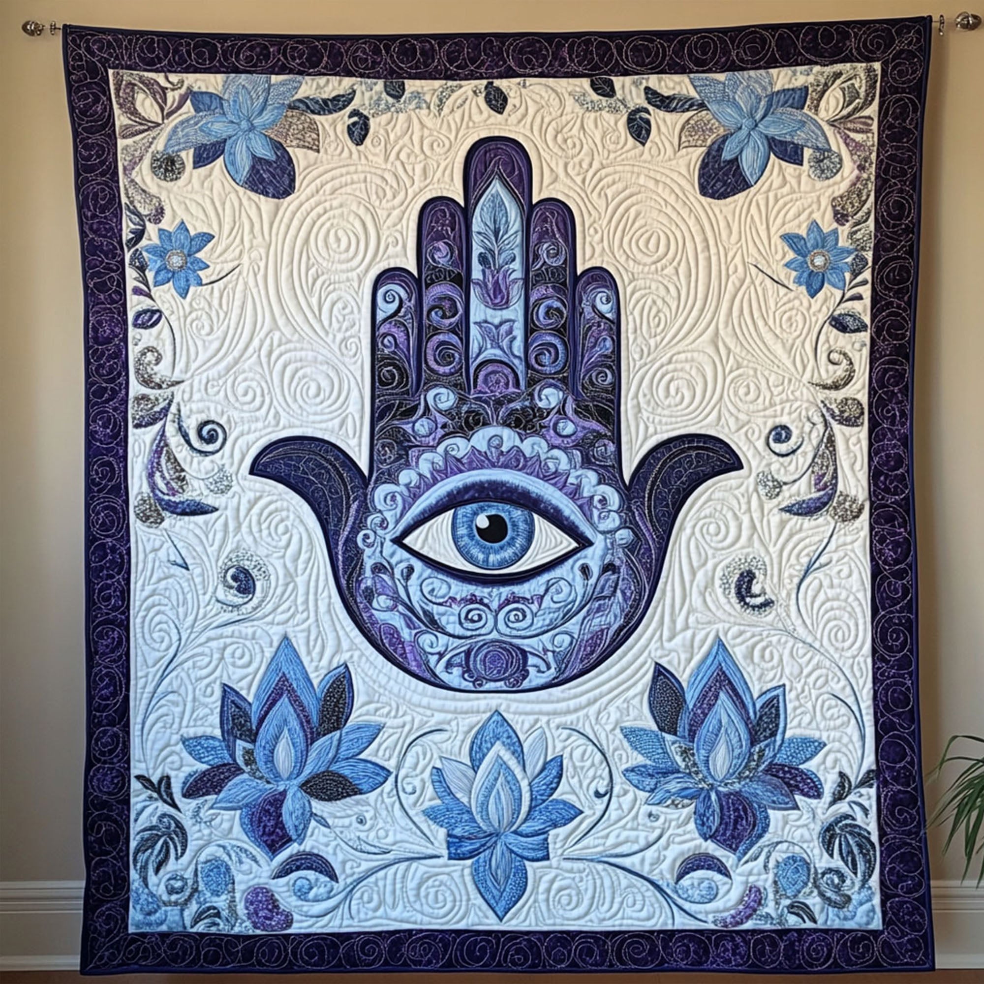 Hamsa of Balance Quilted Blanket Home Bedding Decor Lotus Gifts For Women - Marykun