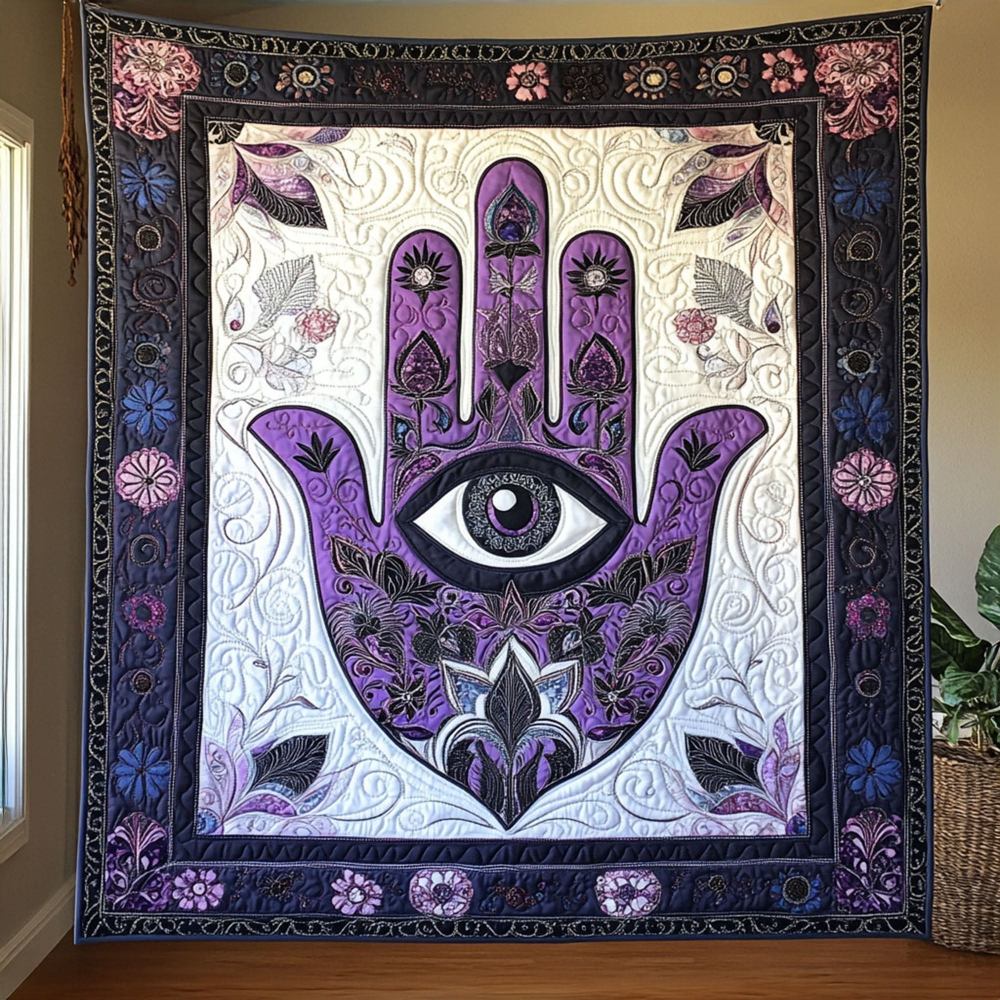 Hand of Tranquility Quilted Blanket Bed Room Decor Lotus Flower Themed Gifts - Marykun