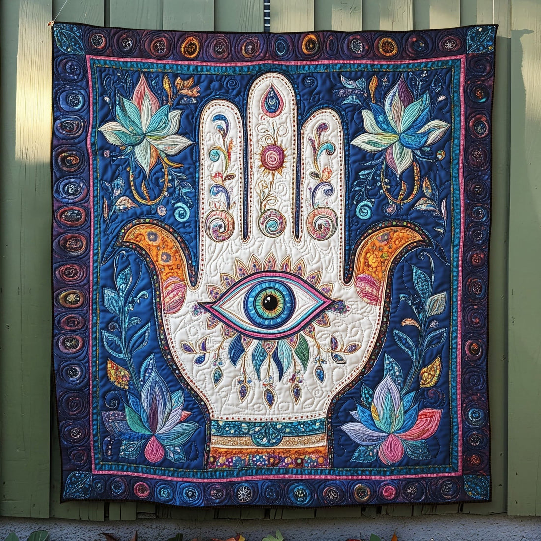 Hand of Wisdom Quilted Blanket Cute Throw Blanket Lotus Flower Themed Gifts - Marykun