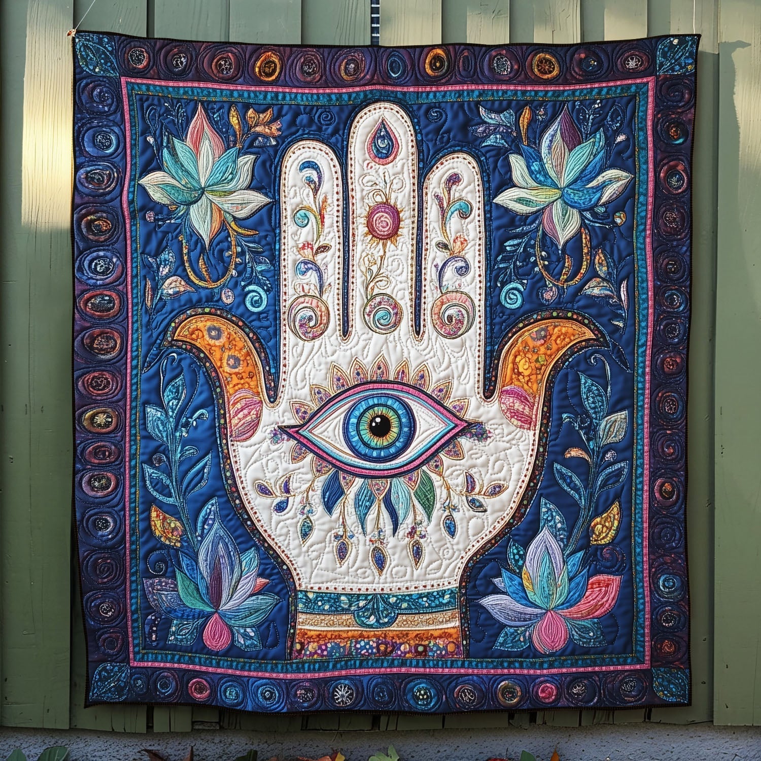 Hand of Wisdom Quilted Blanket Cute Throw Blanket Lotus Flower Themed Gifts - Marykun