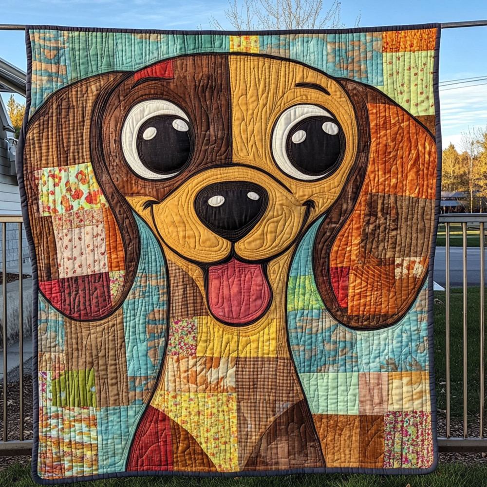 Happy Dachshund Quilted Blanket Xmas Holiday Sausage Dog Xmas Gifts - Marykun