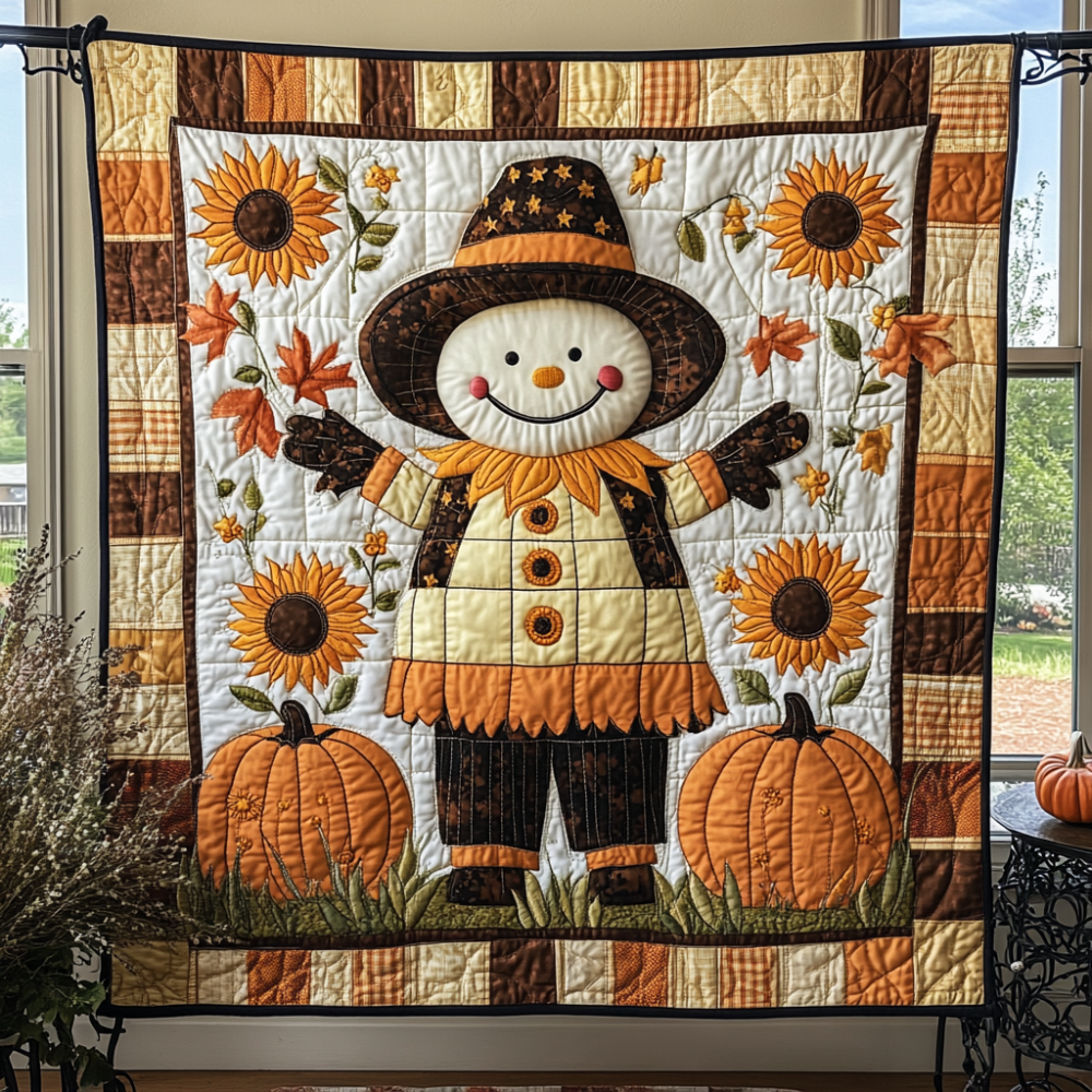 Happy Scarecrow Quilted Blanket Autumn Blanket Throws Gifts For People Who Like Skulls - Marykun