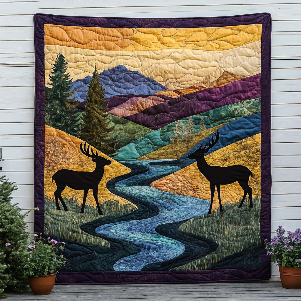 Harmony With Deer Quilted Blanket Bedroom Decor Christmas Gifts For Deer Lovers - Marykun
