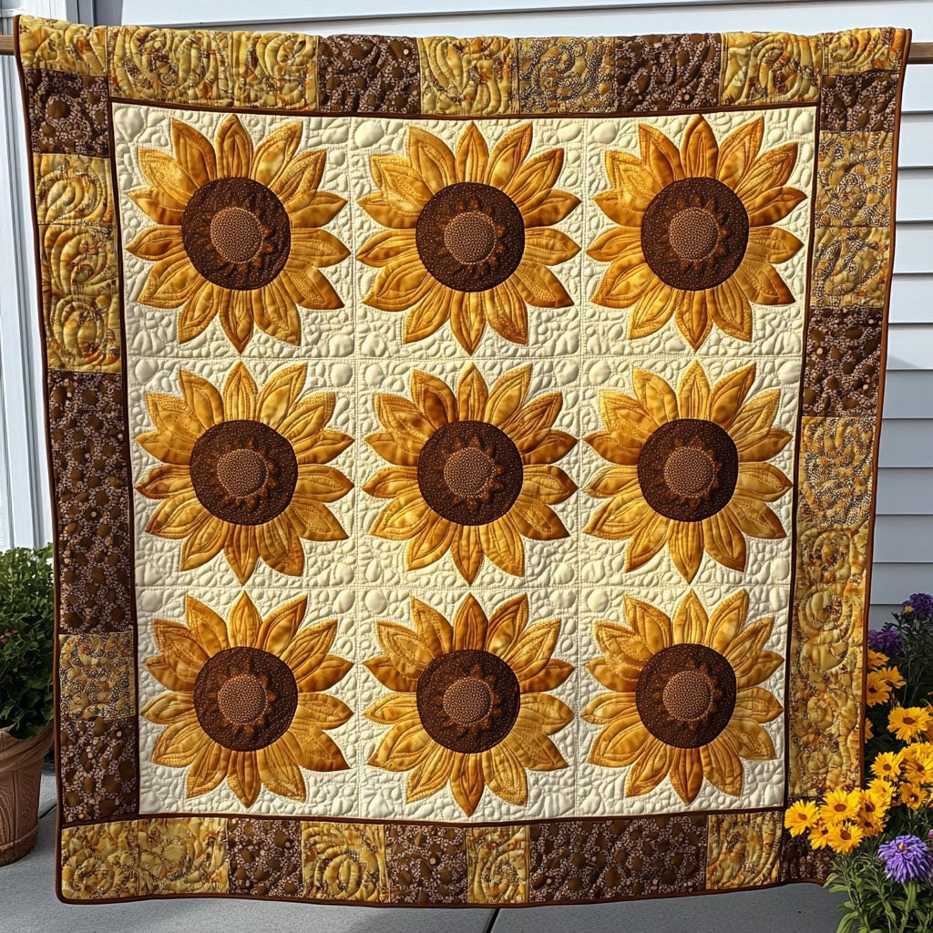 Harvest Smile Quilted Blanket Cute Throw Blanket Sunflower Theme Gifts - Marykun