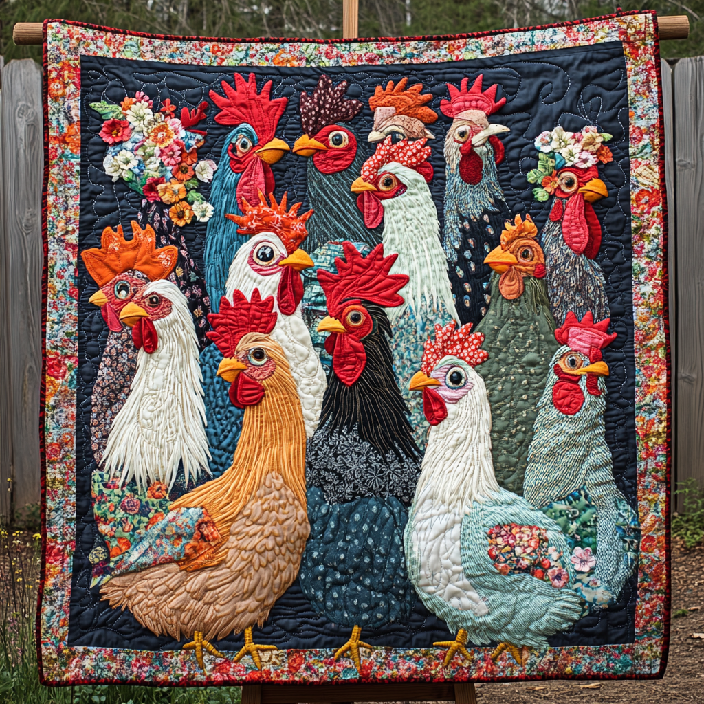 Hen Parade Quilted Blanket Cute Throw Blanket Gifts For Chicken Lovers - Marykun
