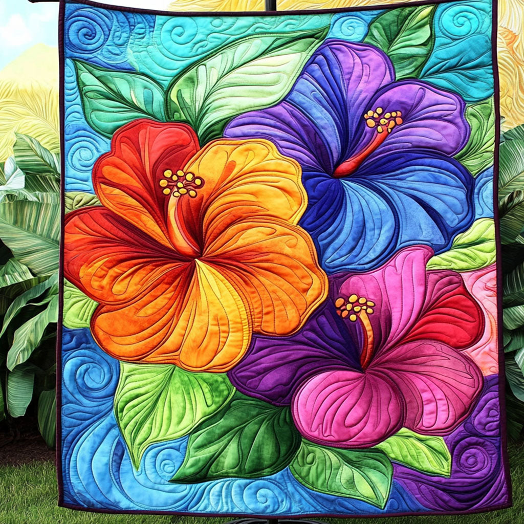 Hibiscus Dreamscape Quilted Blanket Sofa Couch Throw Blanket Christmas Gifts For Flower Lovers - Marykun