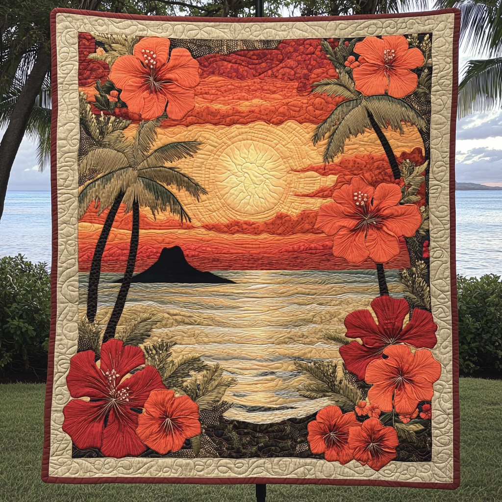 Hibiscus Haven Quilted Blanket Xmas Holiday Gifts For Someone Who Likes The Beach - Marykun