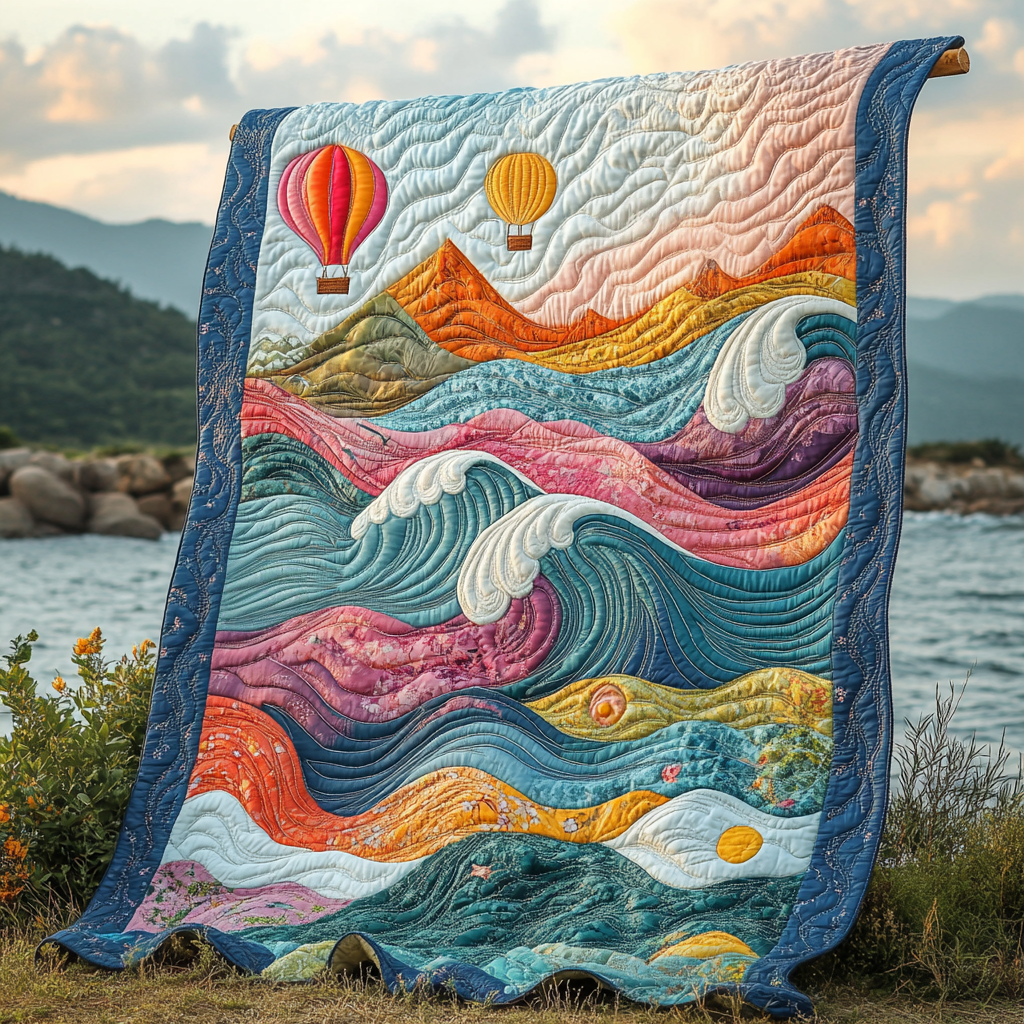 High Above Quilted Blanket Cool Throw Blanket Sky Air Balloon Gifts For Her - Marykun
