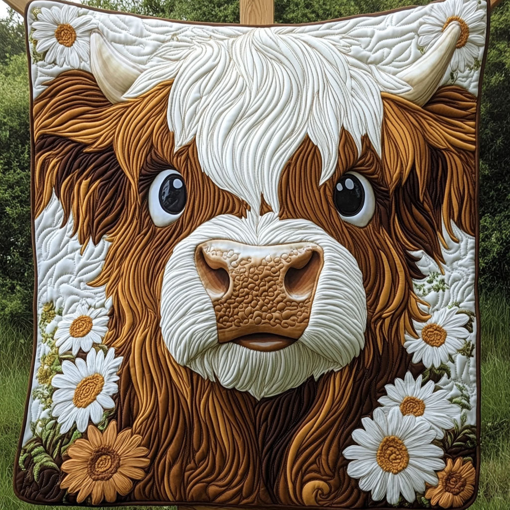 Highland Sunset Glow Quilted Blanket Christmas Bedroom Decor Highland Cow Presents - Marykun