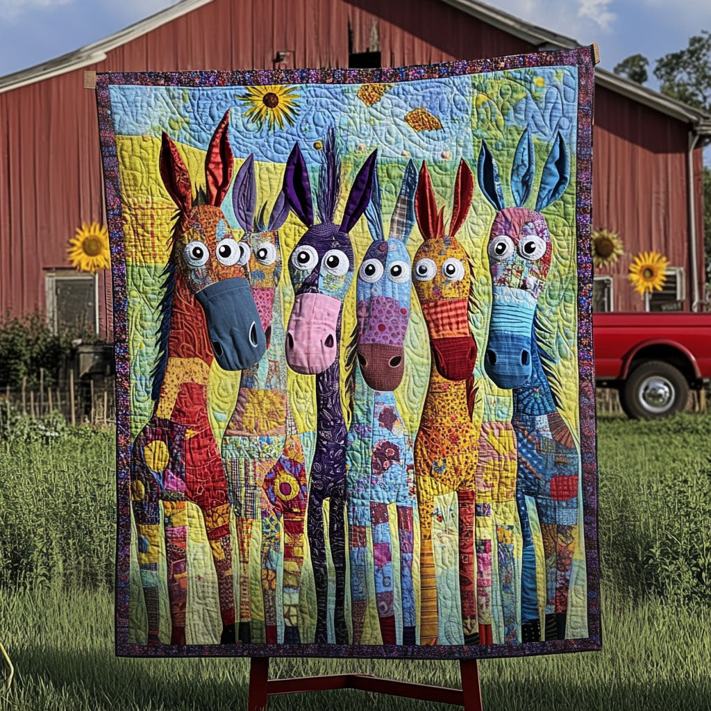 Hoofbeats of Happiness Quilted Blanket Xmas Holiday Donkey Themed Gifts - Marykun
