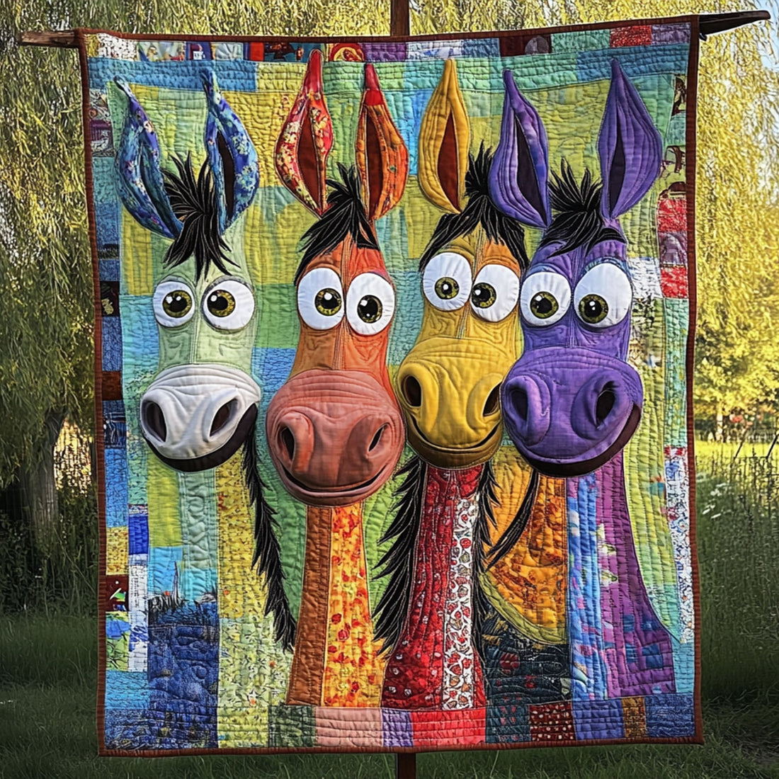 Hoofprints in the Meadow Quilted Blanket Nice Throw Blanket Donkey Novelty Gifts - Marykun