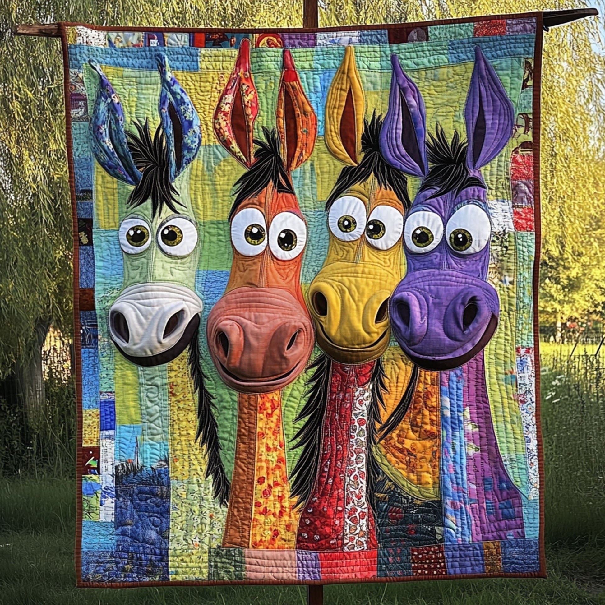 Hoofprints in the Meadow Quilted Blanket Nice Throw Blanket Donkey Novelty Gifts - Marykun