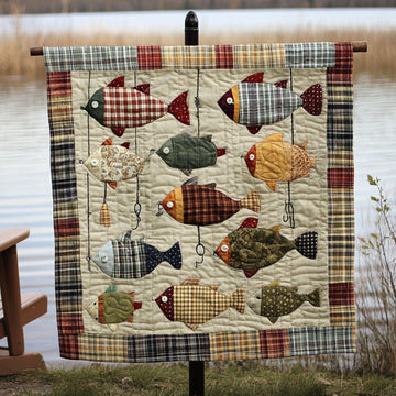 Hooked on Happiness Quilted Blanket Bedroom Xmas Decor Cat Themed Gifts - Marykun