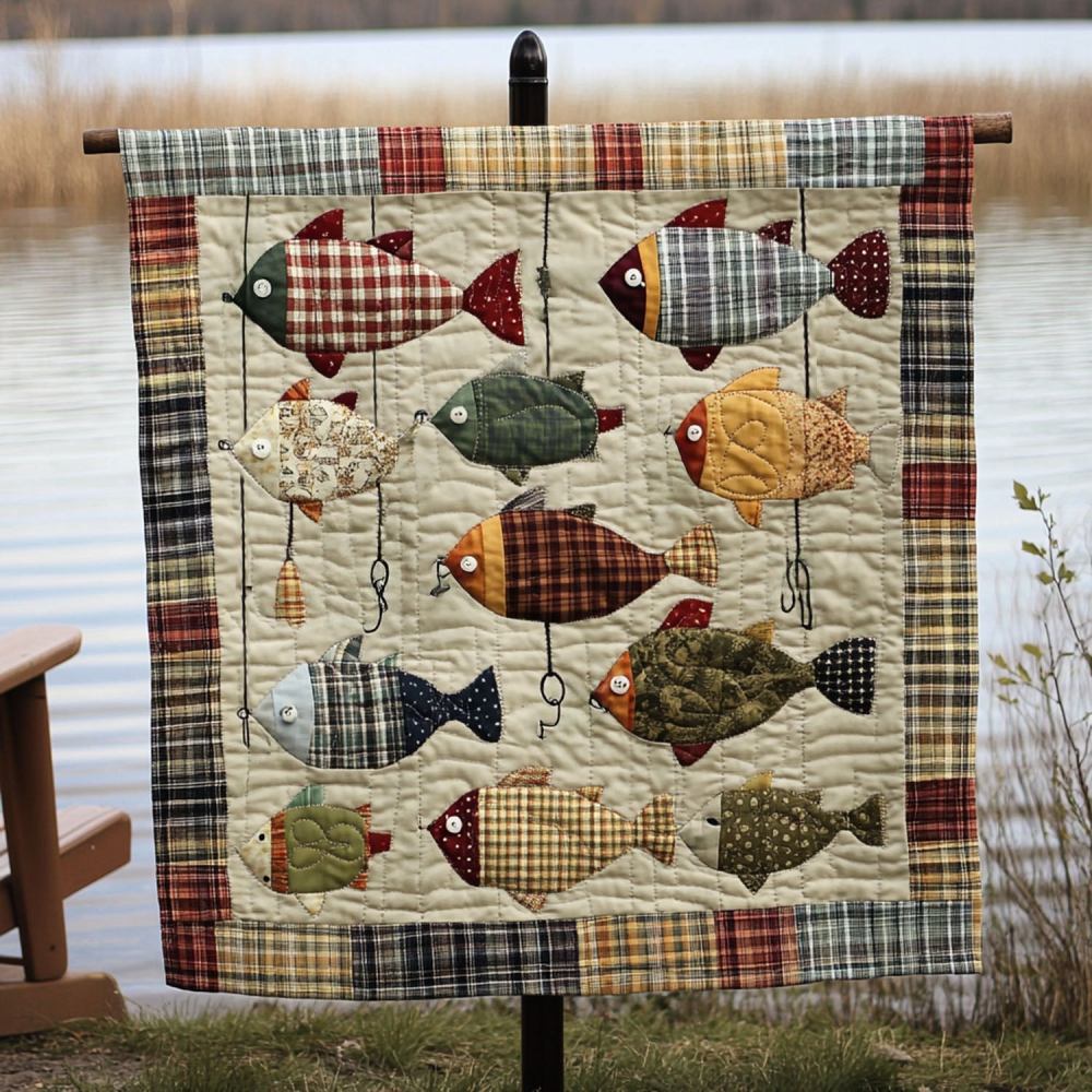 Hooked on Happiness Quilted Blanket Bedroom Xmas Decor Cat Themed Gifts - Marykun