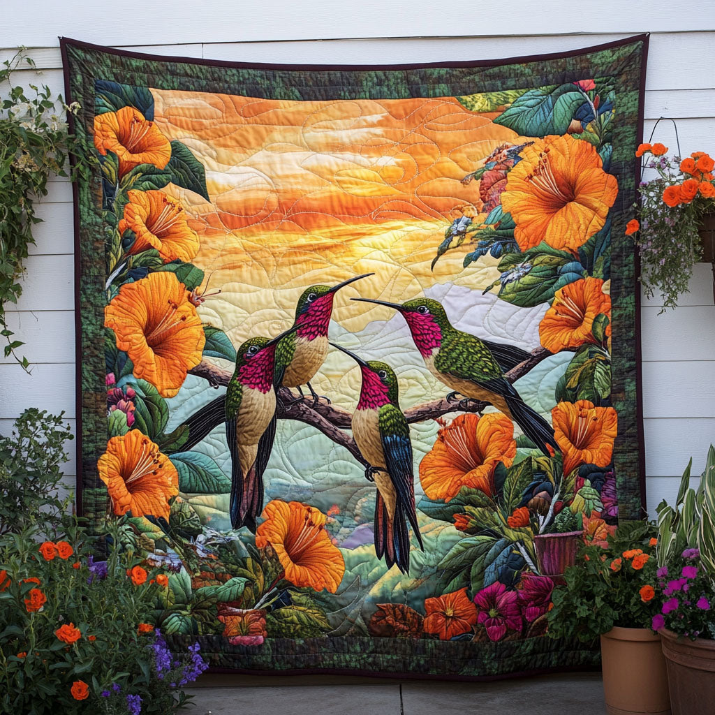 Humming Grace Quilted Blanket Best Throw Blanket Great Hummingbird Themed Gifts - Marykun