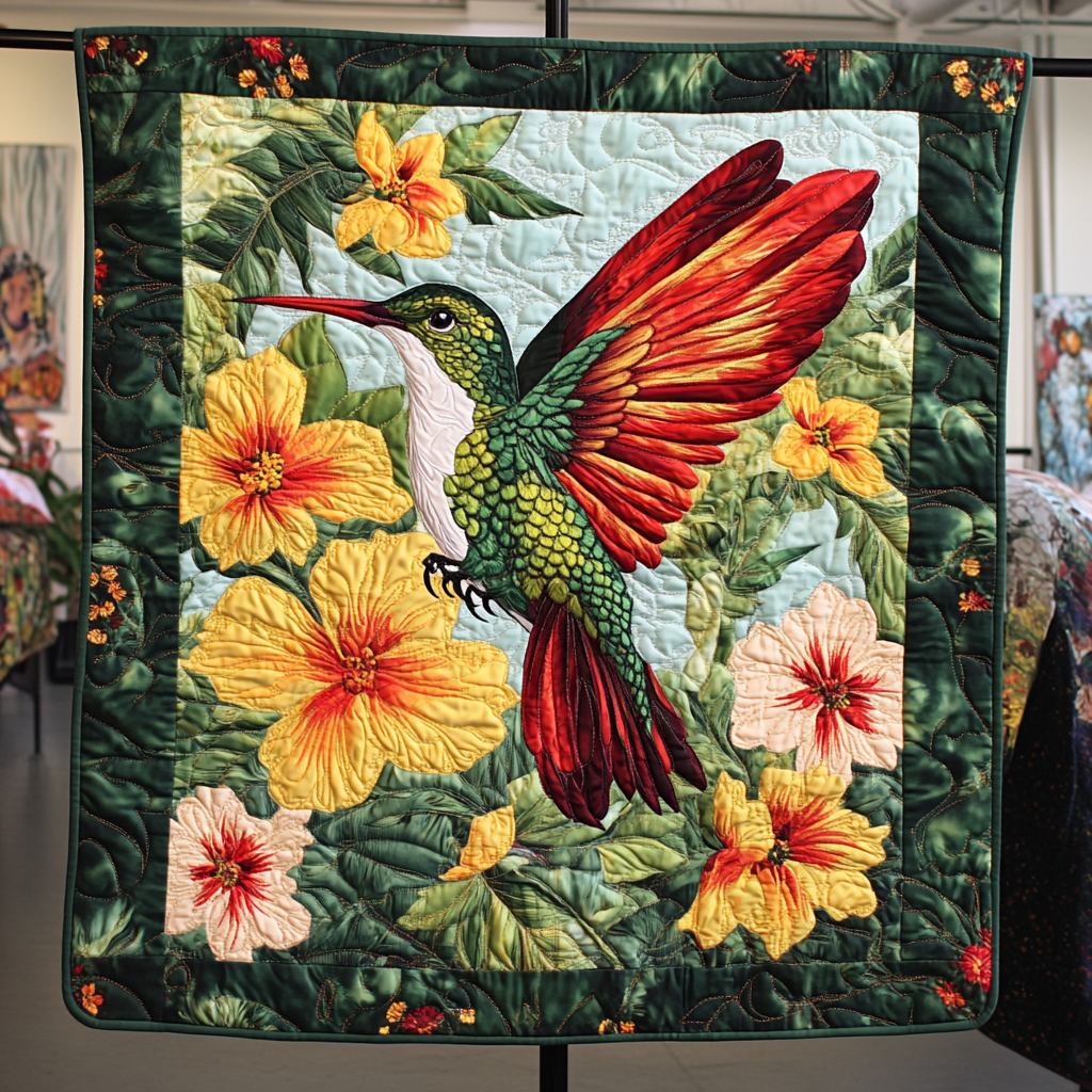 Humming Melody Quilted Blanket Winter Decor Blanket Hummingbird Themed Birthday Presents - Marykun