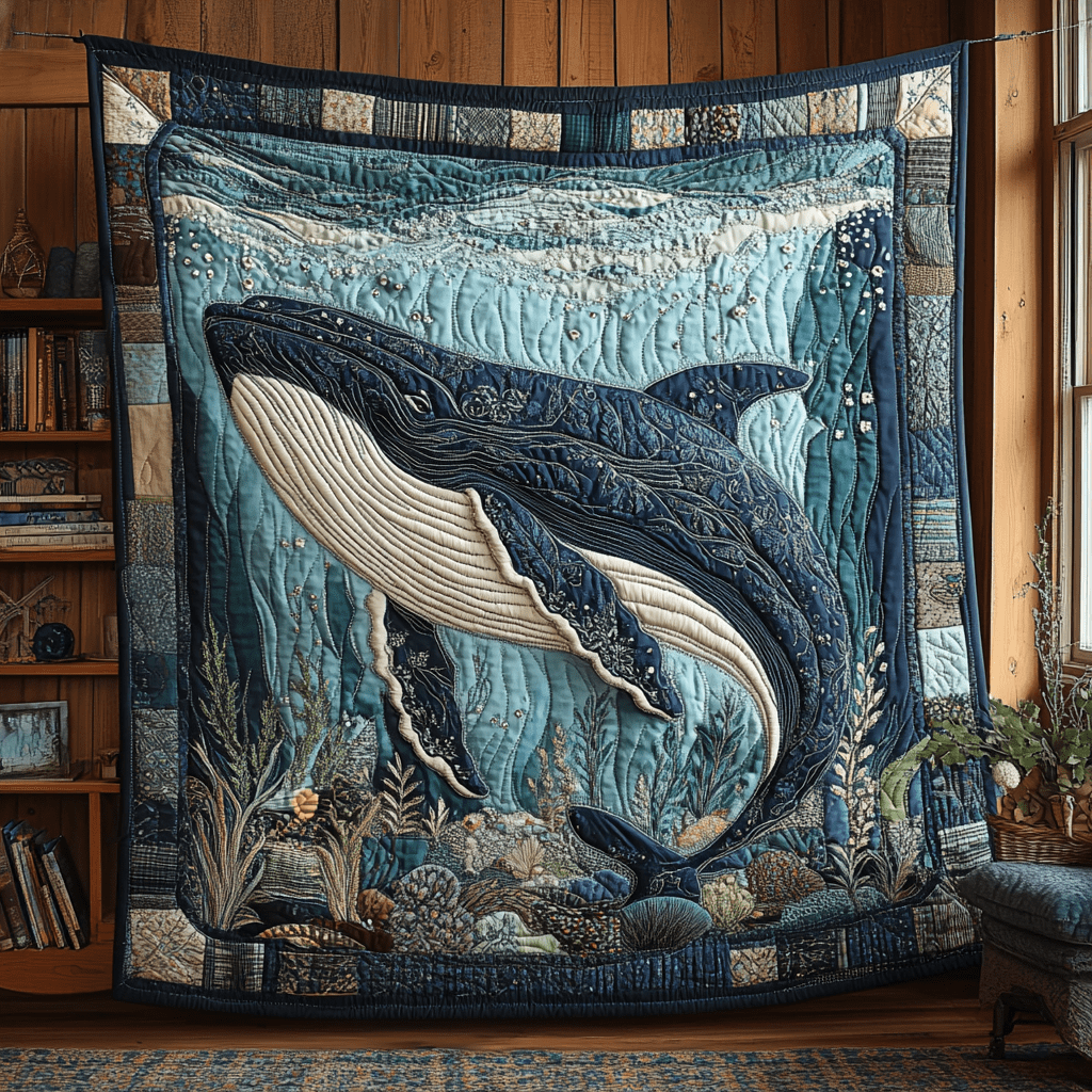 Humpback Serenity Quilted Blanket Christmas Bedroom Decor Whale Gifts For Her - Marykun