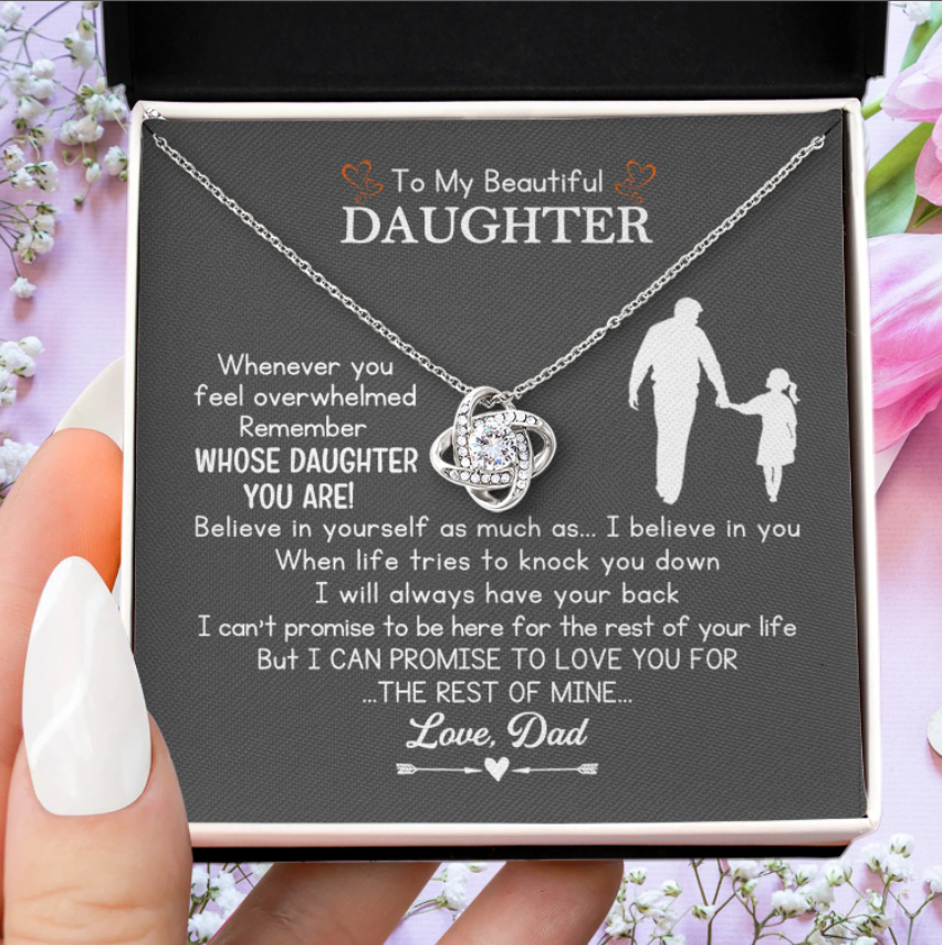 To My Beautiful Daughter Love Knot Necklace, Daughter Birthday Christmas Gift, Gift for Daughter from Dad
