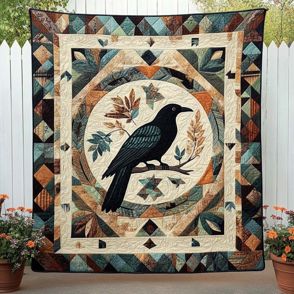 Ink Black Silence Quilted Blanket Cute Throw Blanket Gifts For Crow Lovers - Marykun