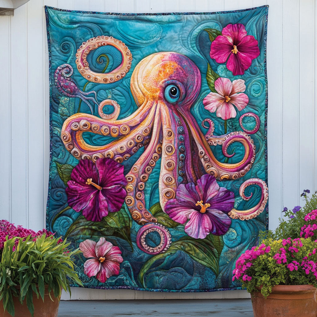 Ink in Bloom Quilted Blanket Christmas Holiday Octopus Lover Gifts - Marykun