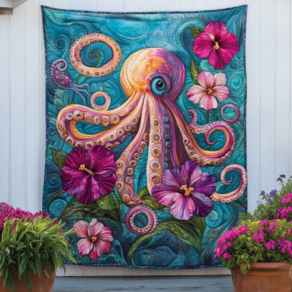 Ink in Bloom Quilted Blanket Christmas Holiday Octopus Lover Gifts - Marykun