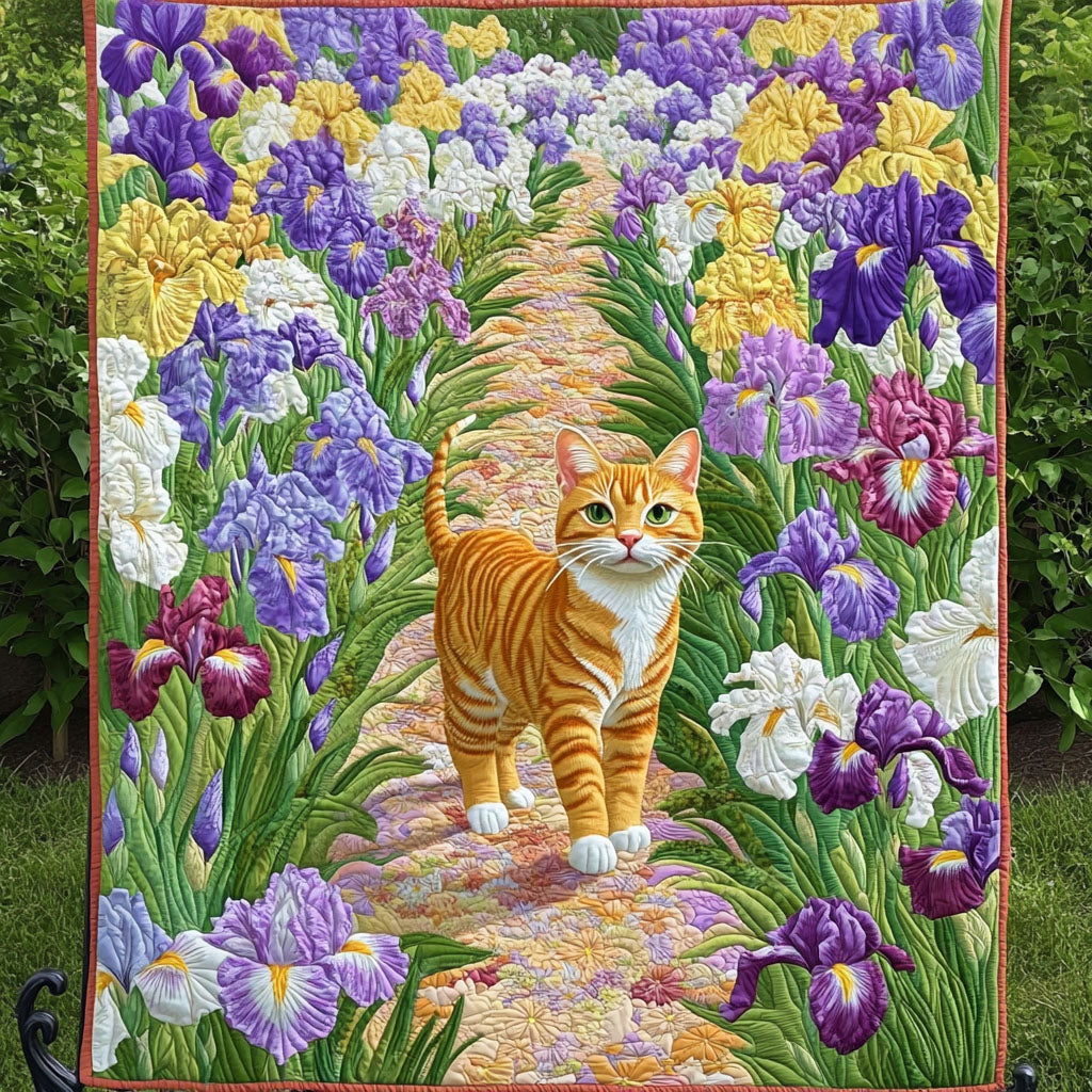 Iris Garden Stroll Quilted Blanket Winter Decor Blanket Cat Presents For Cat Lovers - Marykun
