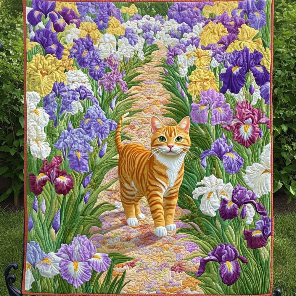Iris Garden Stroll Quilted Blanket Winter Decor Blanket Cat Presents For Cat Lovers - Marykun