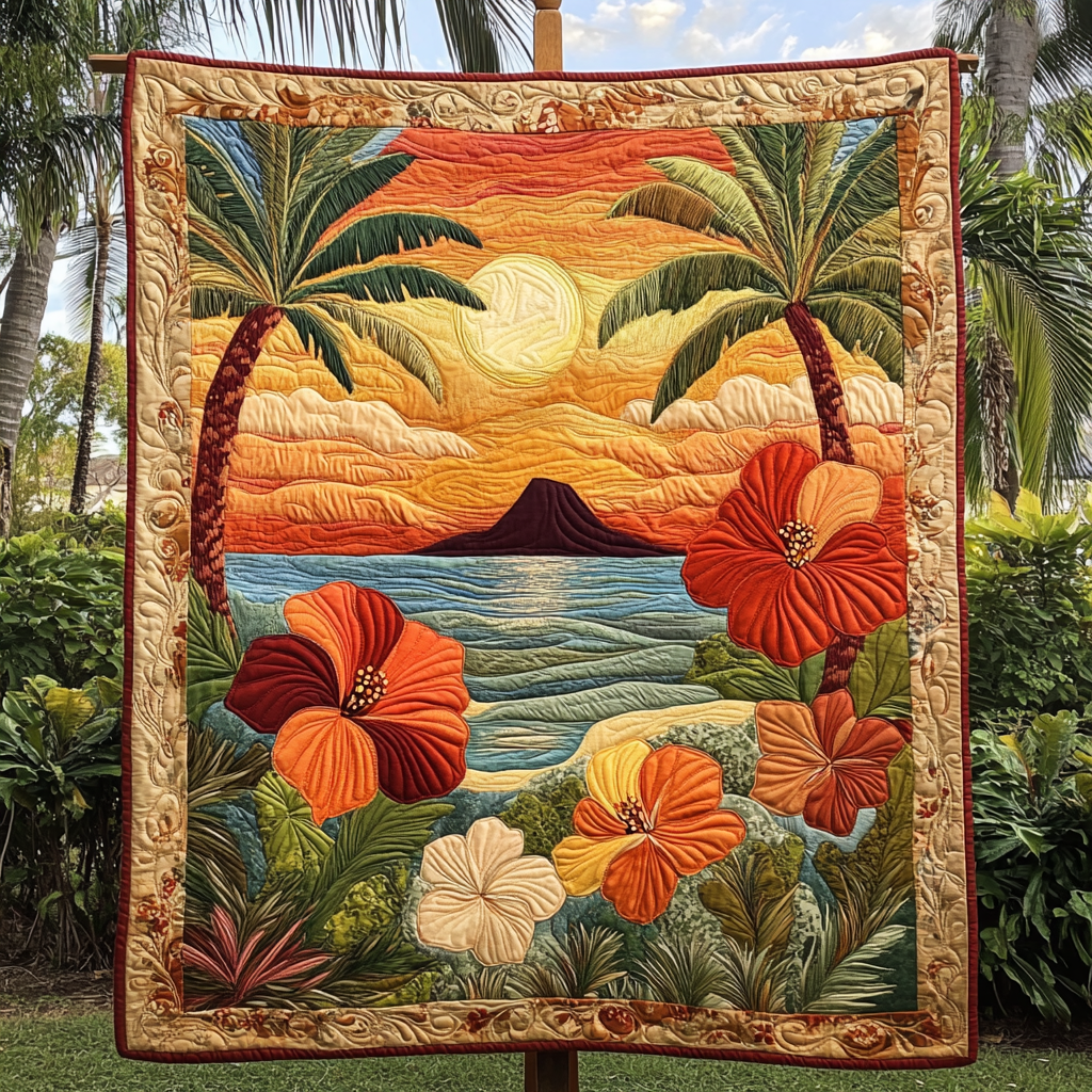 Island Bloom Quilted Blanket Bed Room Decor Christmas Gifts For Ocean Lovers - Marykun