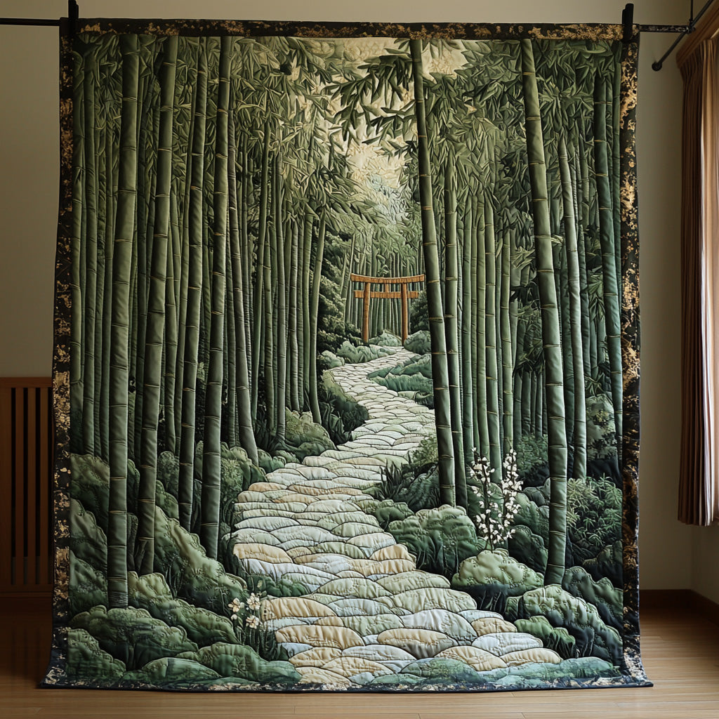 Japanese Bamboo Forest Quilted Blanket Home Bedding Decor Best African American Gifts - Marykun