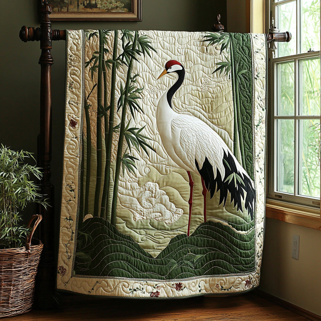 Japanese Crane Quilted Blanket Cute Bedroom Decor Christmas Gifts For Family On A Budget - Marykun