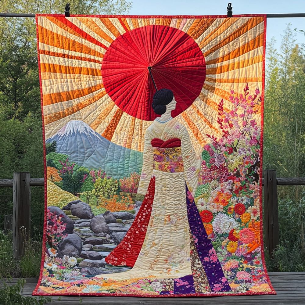 Japanese Geisha Charm Quilted Blanket Cute Throw Blanket Unique Camping Themed Gifts - Marykun