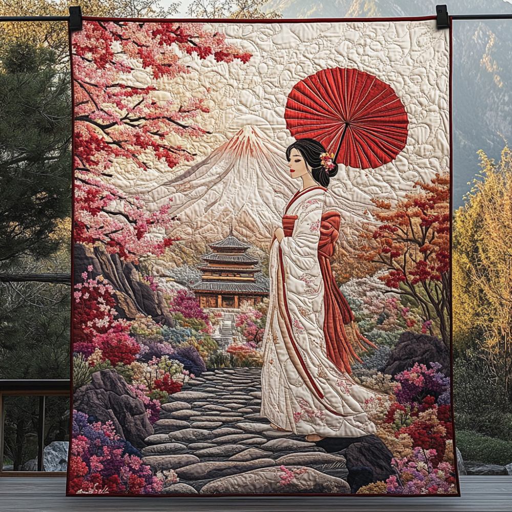 Japanese Geisha Quilted Blanket Cozy Home Bedding Family Xmas Ideas - Marykun