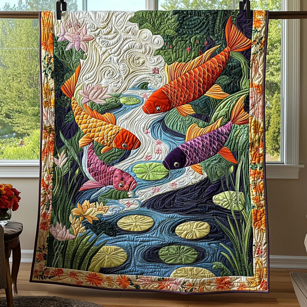 Japanese Koi Charm Quilted Blanket Home Bedding Decor African American Gifts For Women - Marykun