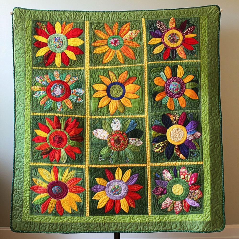 Joyful Sunbursts Quilted Blanket Winter Decor Blanket Sunflower Items For Gifts - Marykun
