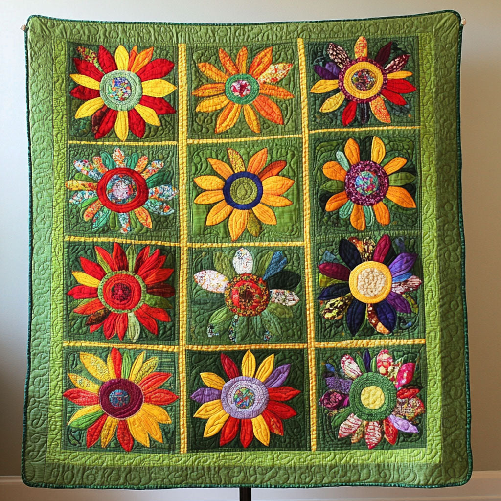 Joyful Sunbursts Quilted Blanket Winter Decor Blanket Sunflower Items For Gifts - Marykun