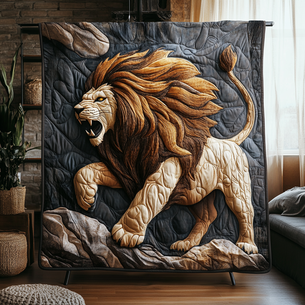 King Valor Quilted Blanket Sofa Couch Throw Blanket Lion Presents For Dad Father's Day - Marykun
