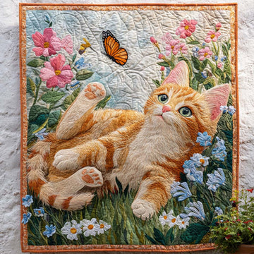 Kitty Blooms Quilted Blanket Sofa Couch Throw Blanket Gifts For Gnome Lovers - Marykun