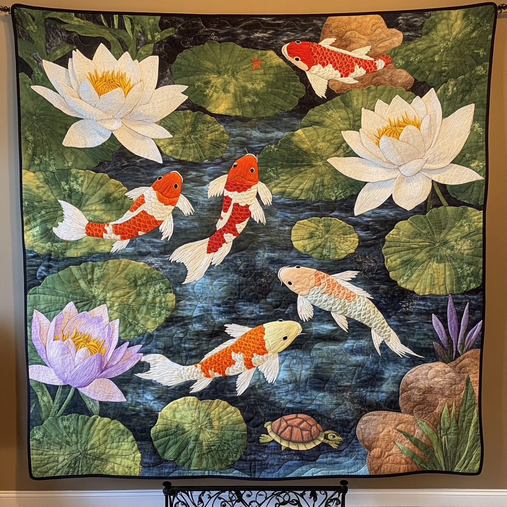 Koi Garden Quilted Blanket Best Throw Blanket Octopus Gifts For Him Her - Marykun