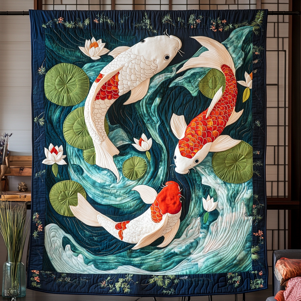 Koi Harmony Quilted Blanket Bed Room Decor Unusual Christian Gifts - Marykun