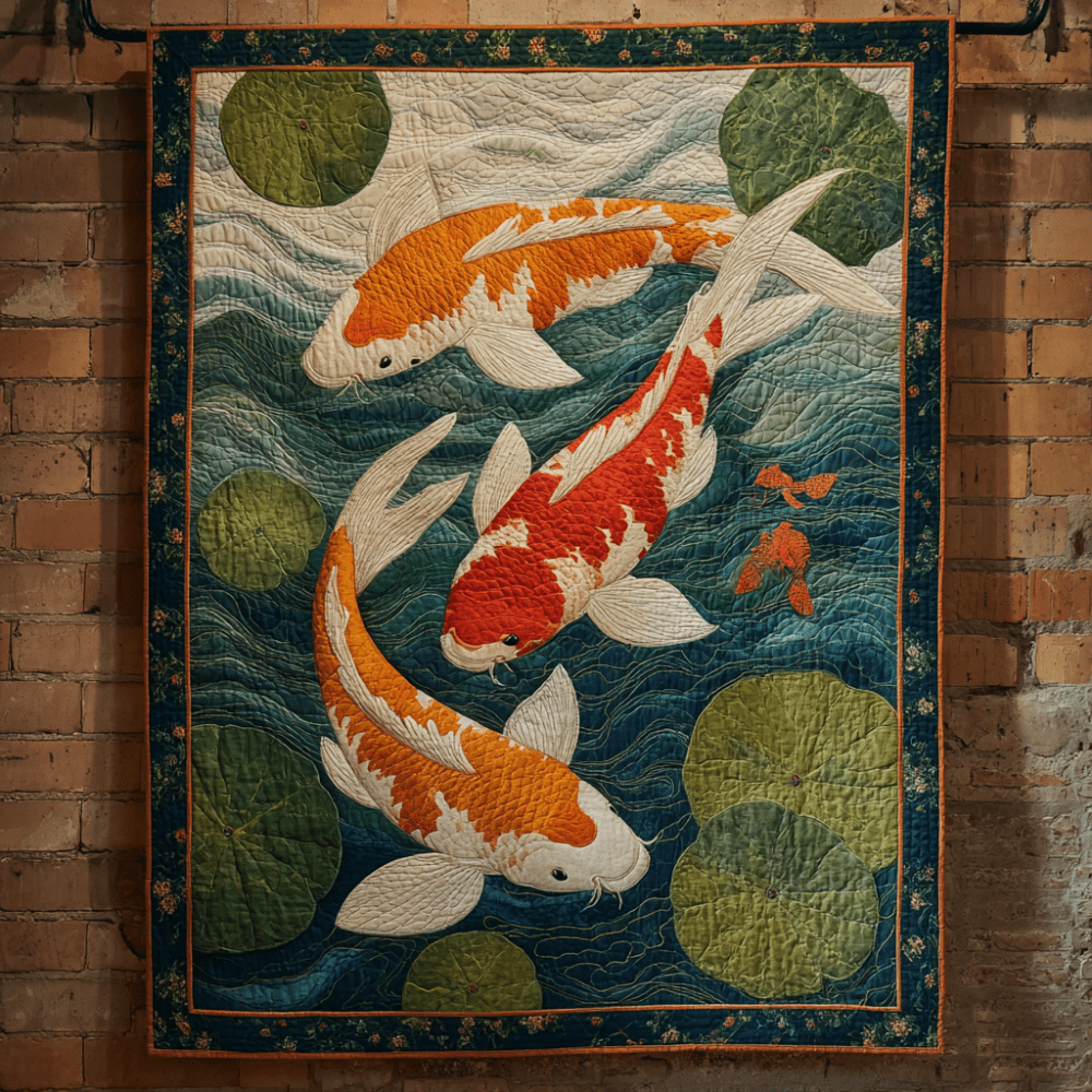 Koi Serenity Quilted Blanket Cute Bedroom Decor Gift For Koi Fish Lovers - Marykun