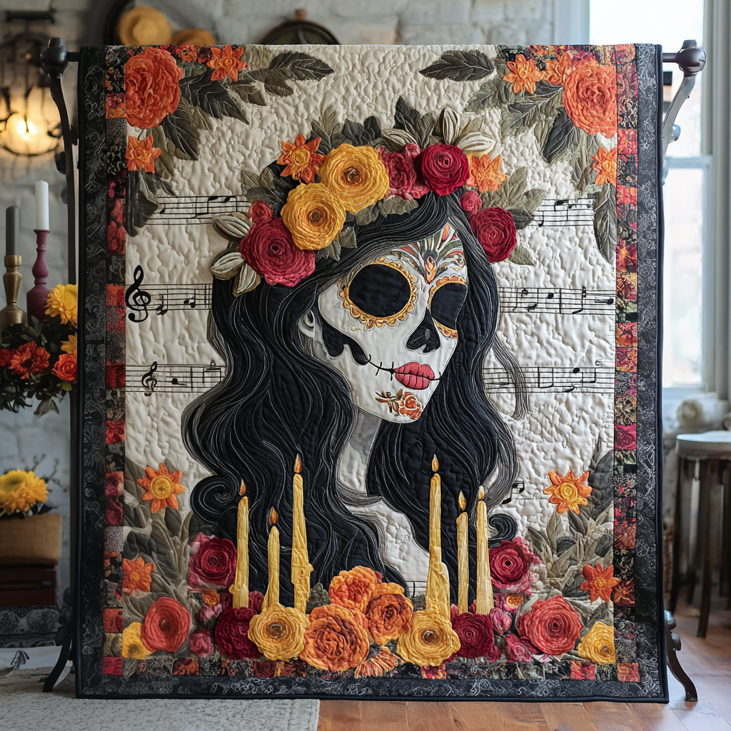 La Reina de los Muertos Quilted Blanket Sofa Couch Throw Blanket Gifts For People Who Like Skulls - Marykun