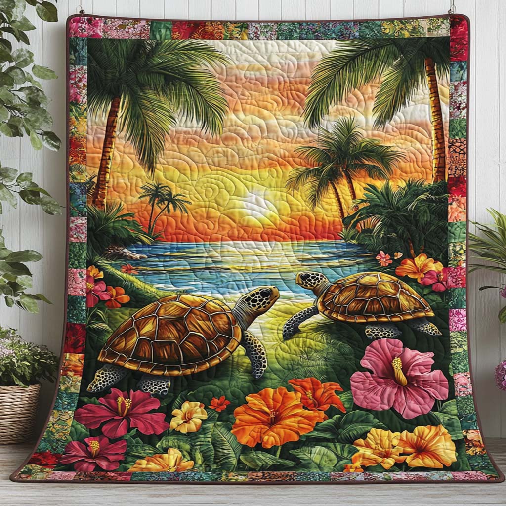 Lagoon Turtle Tides Quilted Blanket Best Throw Blanket Good Fishing Gifts - Marykun