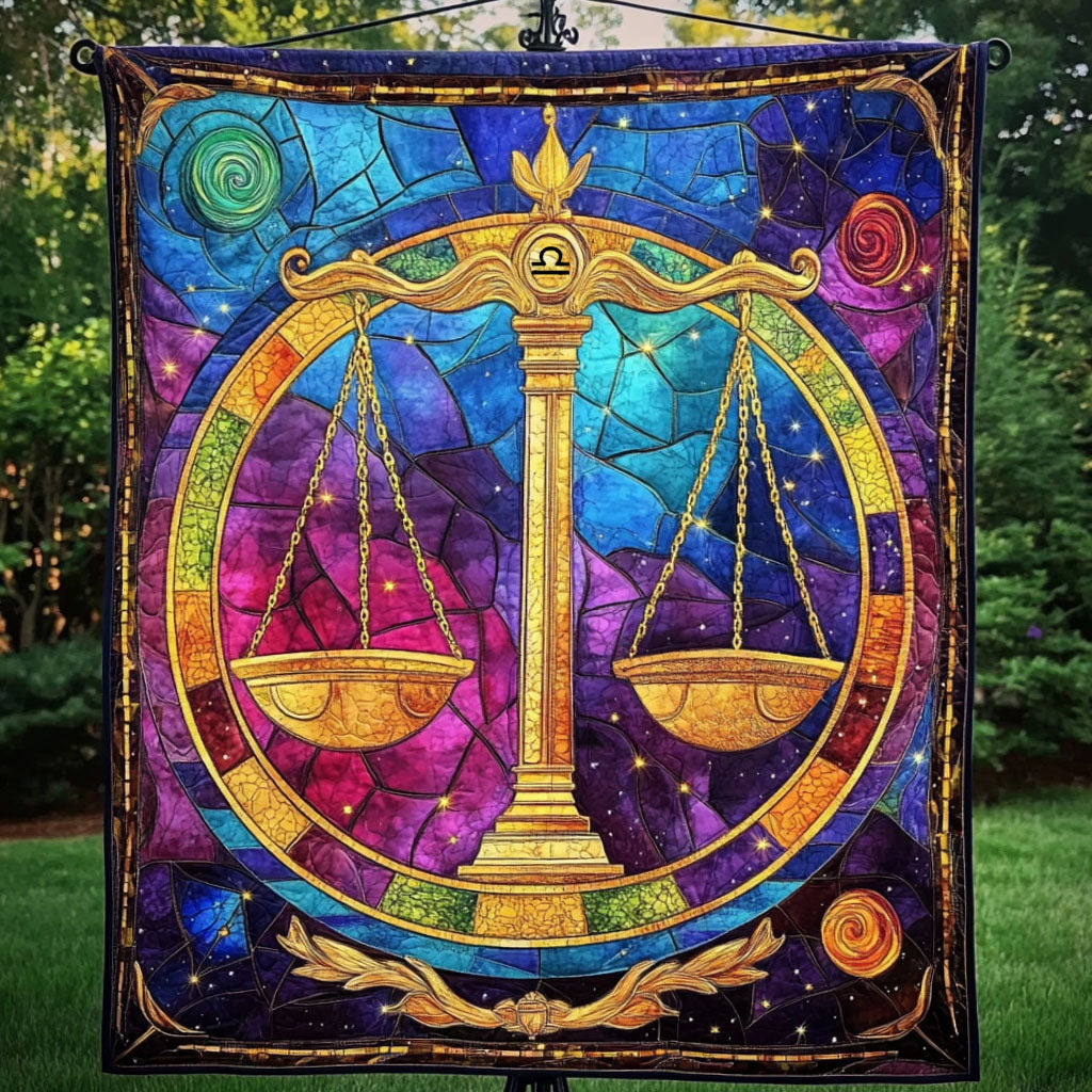Libra Cosmic Circle Quilted Blanket Bedroom Xmas Decor Libra Birthday Presents - Marykun
