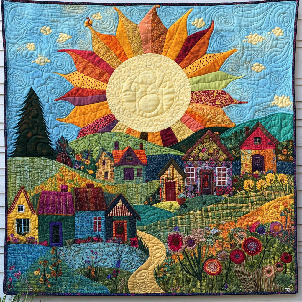 Light Over Hills Quilted Blanket Cozy Home Bedding Cool Gifts For Nature Lovers - Marykun