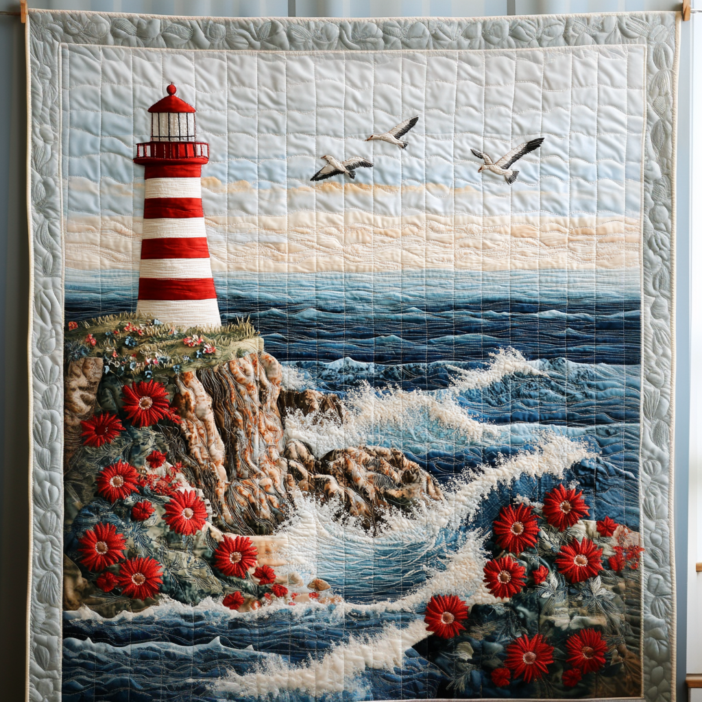 Lighthouse Bloom Quilted Blanket Christmas Bedroom Decor Lighthouse Themed Gifts - Marykun