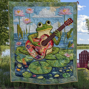 Lily Pad Music Quilted Blanket Bedroom Xmas Decor Unique Gifts For Frog Lovers - Marykun