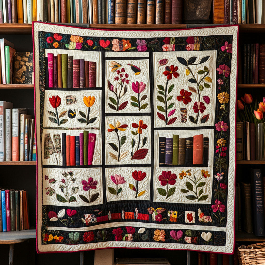 Literary Blooms Quilted Blanket Bedroom Xmas Decor Book Lovers Gifts For Brothers - Marykun