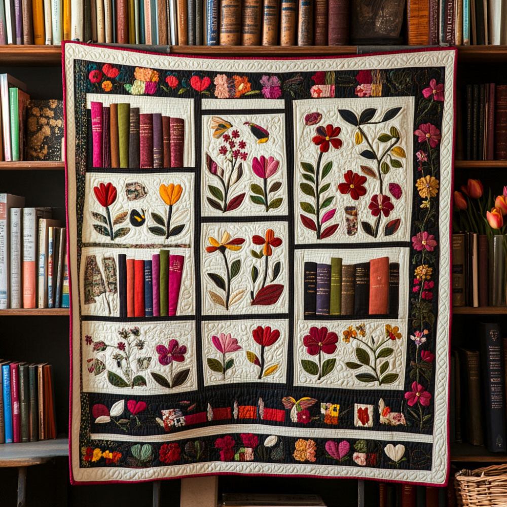 Literary Blooms Quilted Blanket Bedroom Xmas Decor Book Lovers Gifts For Brothers - Marykun