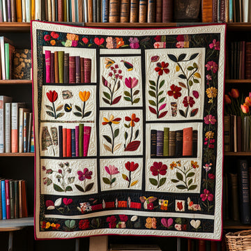Literary Blooms Quilted Blanket Bedroom Xmas Decor Book Lovers Gifts For Brothers - Marykun