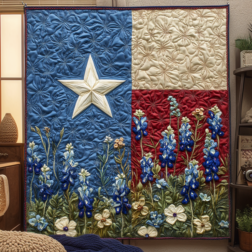 Lone Star Blooms Quilted Blanket Texas Bluebonnet Throw Blanket Family Xmas Presents - Marykun